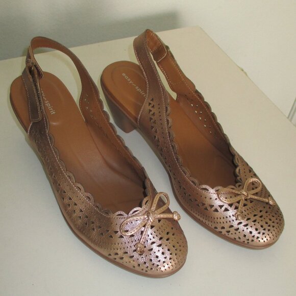 Easy Spirit Womens Bronze Laser-cut Leather Slingback w/2.5" Heel NWOB - 9.5M - Picture 2 of 9